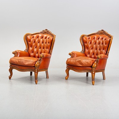Rococo style, genuine leather armchairs