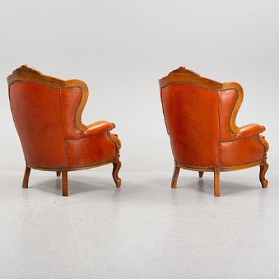 Rococo style, genuine leather armchairs