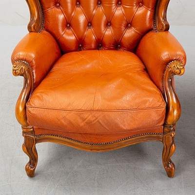 Rococo style, genuine leather armchairs