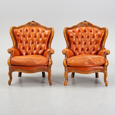 Rococo style, genuine leather armchairs