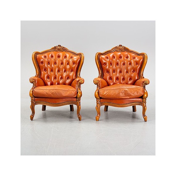 Rococo style, genuine leather armchairs
