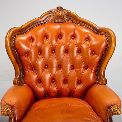 Rococo style, genuine leather armchairs