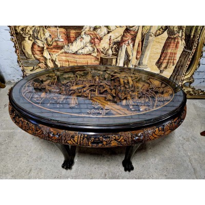 Oriental tea table with 6 chairs