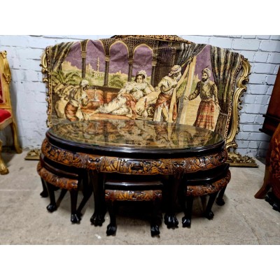 Oriental tea table with 6 chairs