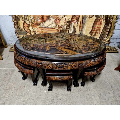 Oriental tea table with 6 chairs