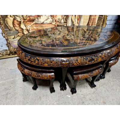 Oriental tea table with 6 chairs