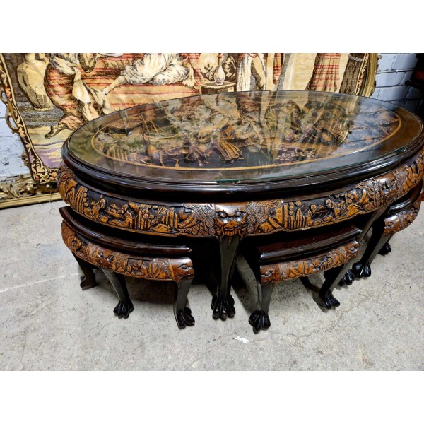 Oriental tea table with 6 chairs