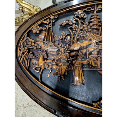 Oriental tea table with 6 chairs
