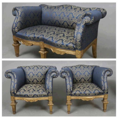 Louis XVI stiliaus svetainės komplektukas (sofute+2 foteliai)