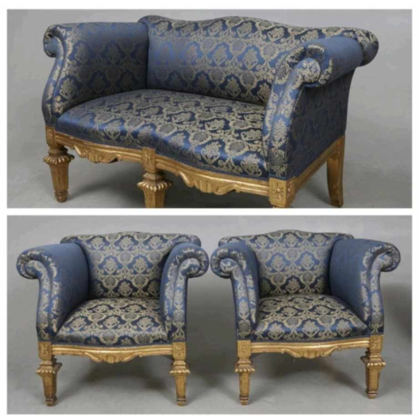 Louis XVI stiliaus svetainės komplektukas (sofute+2 foteliai)