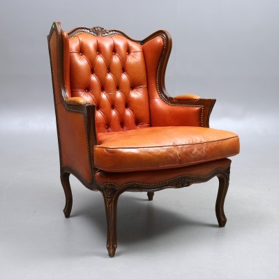 Genuine leather Rococo armchair