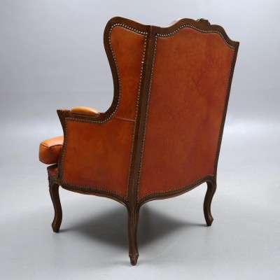 Genuine leather Rococo armchair