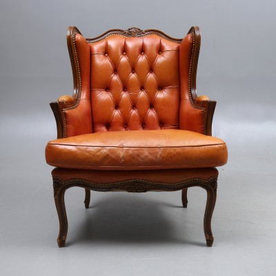 Genuine leather Rococo armchair