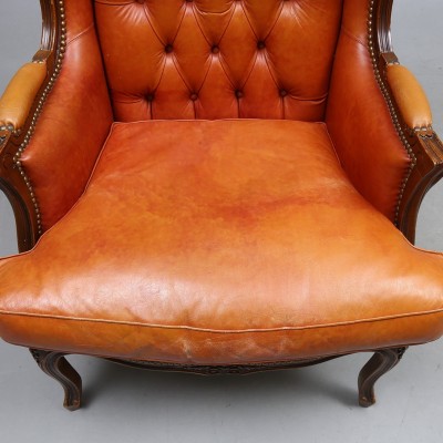 Genuine leather Rococo armchair