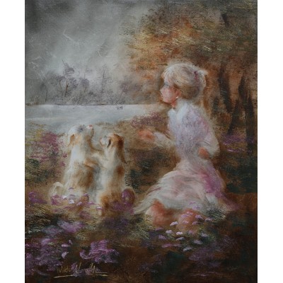 "Girl with puppies"