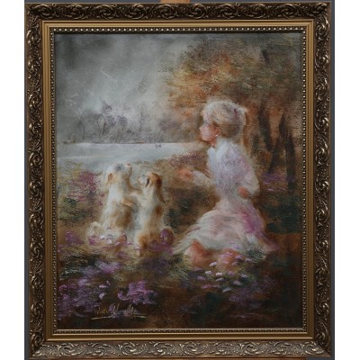 "Girl with puppies"