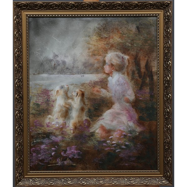 "Girl with puppies"